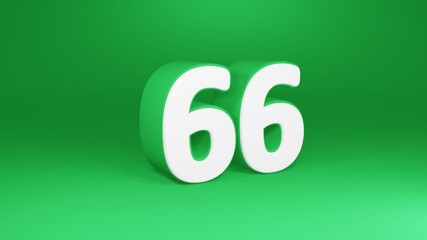 Number 66 in white on green background, isolated number 3d render