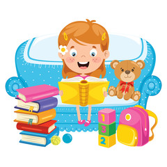 Obraz na płótnie Canvas Cute Funny Child Reading Book