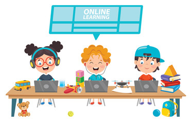 Cute Funny Child Using Notebook