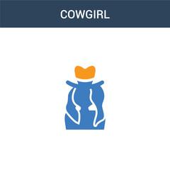 two colored Cowgirl concept vector icon. 2 color Cowgirl vector illustration. isolated blue and orange eps icon on white background.