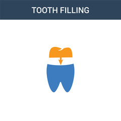 two colored Tooth filling concept vector icon. 2 color Tooth filling vector illustration. isolated blue and orange eps icon on white background.
