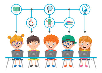 Cute Funny Child Using Notebook