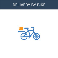 two colored delivery by bike concept vector icon. 2 color delivery by bike vector illustration. isolated blue and orange eps icon on white background.