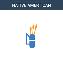 two colored Native Amertican Arrows and Quiver concept vector icon. 2 color Native Amertican Arrows and Quiver vector illustration. isolated blue and orange eps icon on white background.