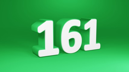 Number 161 in white on green background, isolated number 3d render