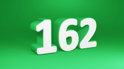 Number 162 in white on green background, isolated number 3d render