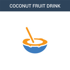 two colored Coconut fruit drink with straw concept vector icon. 2 color Coconut fruit drink with straw vector illustration. isolated blue and orange eps icon on white background.