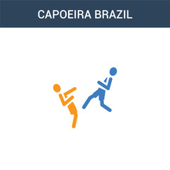 two colored Capoeira Brazil dancers concept vector icon. 2 color Capoeira Brazil dancers vector illustration. isolated blue and orange eps icon on white background.