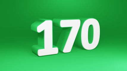 Number 170 in white on green background, isolated number 3d render