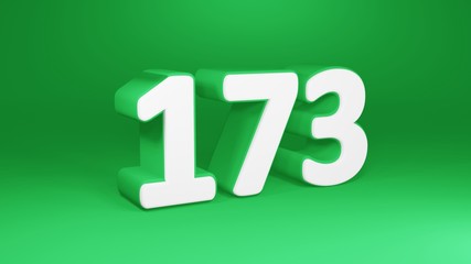 Number 173 in white on green background, isolated number 3d render