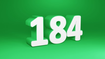 Number 184 in white on green background, isolated number 3d render
