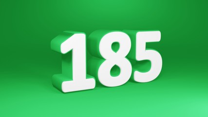 Number 185 in white on green background, isolated number 3d render