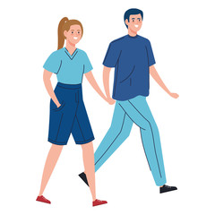 Fototapeta premium young couple walking isolated icon vector illustration design