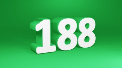 Number 188 in white on green background, isolated number 3d render