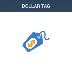 two colored Dollar tag concept vector icon. 2 color Dollar tag vector illustration. isolated blue and orange eps icon on white background.