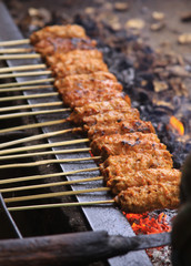 Bali sate sticks ready to be grilled in Indonesia