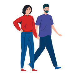 young couple walking isolated icon vector illustration design