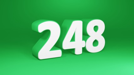 Number 248 in white on green background, isolated number 3d render