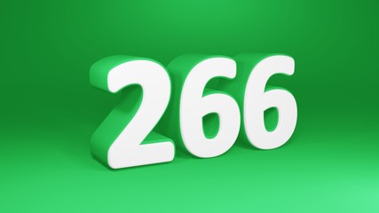 Number 266 in white on green background, isolated number 3d render