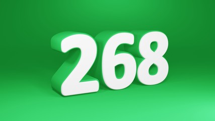 Number 268 in white on green background, isolated number 3d render