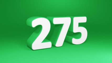 Number 275 in white on green background, isolated number 3d render