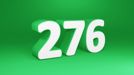 Number 276 in white on green background, isolated number 3d render