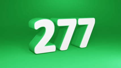 Number 277 in white on green background, isolated number 3d render