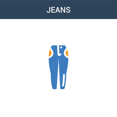 two colored Jeans concept vector icon. 2 color Jeans vector illustration. isolated blue and orange eps icon on white background.