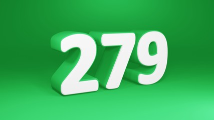 Number 279 in white on green background, isolated number 3d render