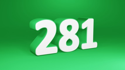 Number 281 in white on green background, isolated number 3d render