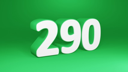 Number 290 in white on green background, isolated number 3d render