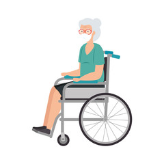 old woman with face mask in wheelchair isolated icon vector illustration design
