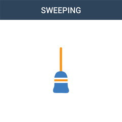 two colored Sweeping concept vector icon. 2 color Sweeping vector illustration. isolated blue and orange eps icon on white background.