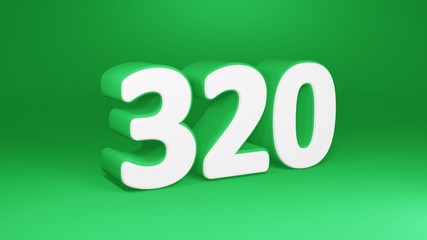 Number 320 in white on green background, isolated number 3d render