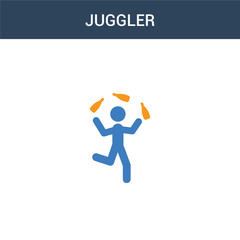 two colored Juggler concept vector icon. 2 color Juggler vector illustration. isolated blue and orange eps icon on white background.