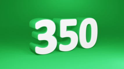 Number 350 in white on green background, isolated number 3d render