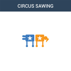 two colored Circus Sawing concept vector icon. 2 color Circus Sawing vector illustration. isolated blue and orange eps icon on white background.
