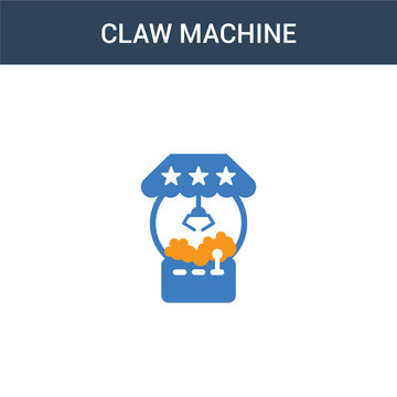 Two Colored Claw Machine Concept Vector Icon. 2 Color Claw Machine Vector Illustration. Isolated Blue And Orange Eps Icon On White Background.