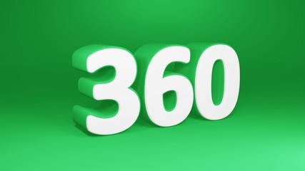 Number 360 in white on green background, isolated number 3d render