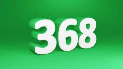 Number 368 in white on green background, isolated number 3d render
