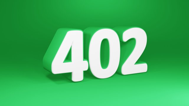 Number 402 in white on green background, isolated number 3d render