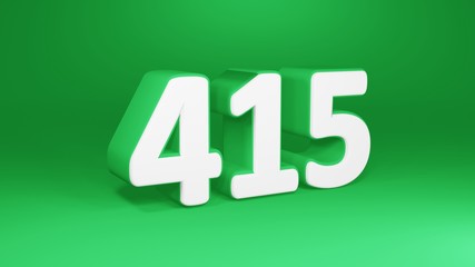 Number 415 in white on green background, isolated number 3d render