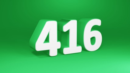 Number 416 in white on green background, isolated number 3d render