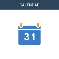 two colored Calendar concept vector icon. 2 color Calendar vector illustration. isolated blue and orange eps icon on white background.