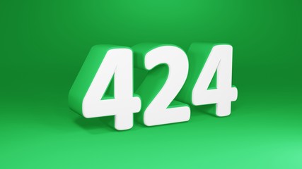 Number 424 in white on green background, isolated number 3d render