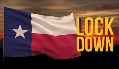 Coronavirus COVID-19 outbreak concept, background with flags of the states of USA. State of Texas flag. Pandemic stop Novel Coronavirus outbreak covid-19 3D illustration.