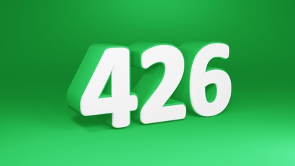 Number 426 in white on green background, isolated number 3d render