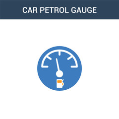 two colored car petrol gauge concept vector icon. 2 color car petrol gauge vector illustration. isolated blue and orange eps icon on white background.