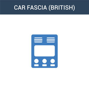 Two Colored Car Fascia (British) Concept Vector Icon. 2 Color Car Fascia (British) Vector Illustration. Isolated Blue And Orange Eps Icon On White Background.