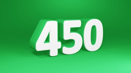 Number 450 in white on green background, isolated number 3d render